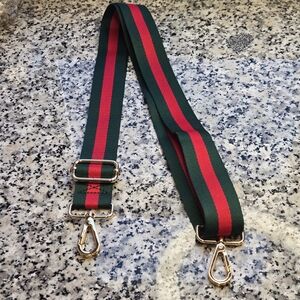 Green & Red Striped Canvas Crossbody Strap – Gold Tone Hardware